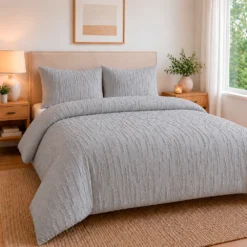 Juego de Duvet Jacquard L neas Gris Claro Casa LiLe