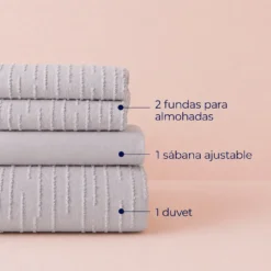 Juego de Duvet Jacquard L neas Gris Claro Casa LiLe