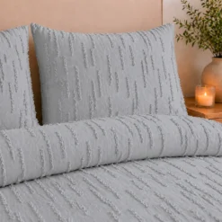 Juego de Duvet Jacquard L neas Gris Claro Casa LiLe