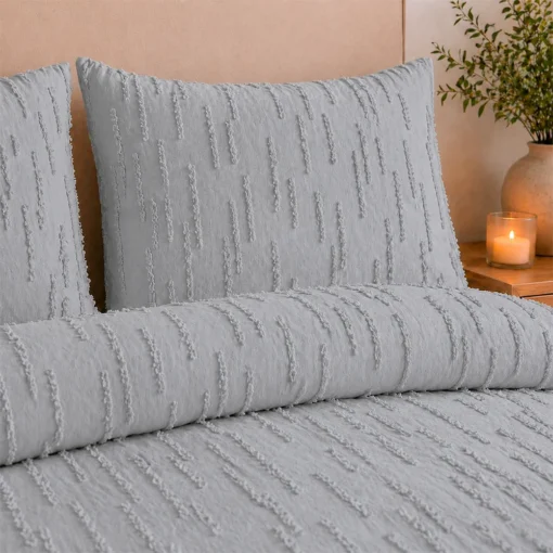 Juego de Duvet Jacquard L neas Gris Claro Casa LiLe