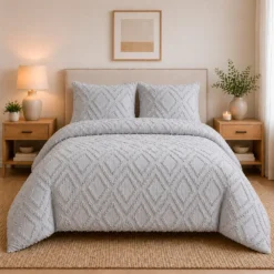 Juego de Duvet Jacquard Rombos Gris Claro Casa LiLe